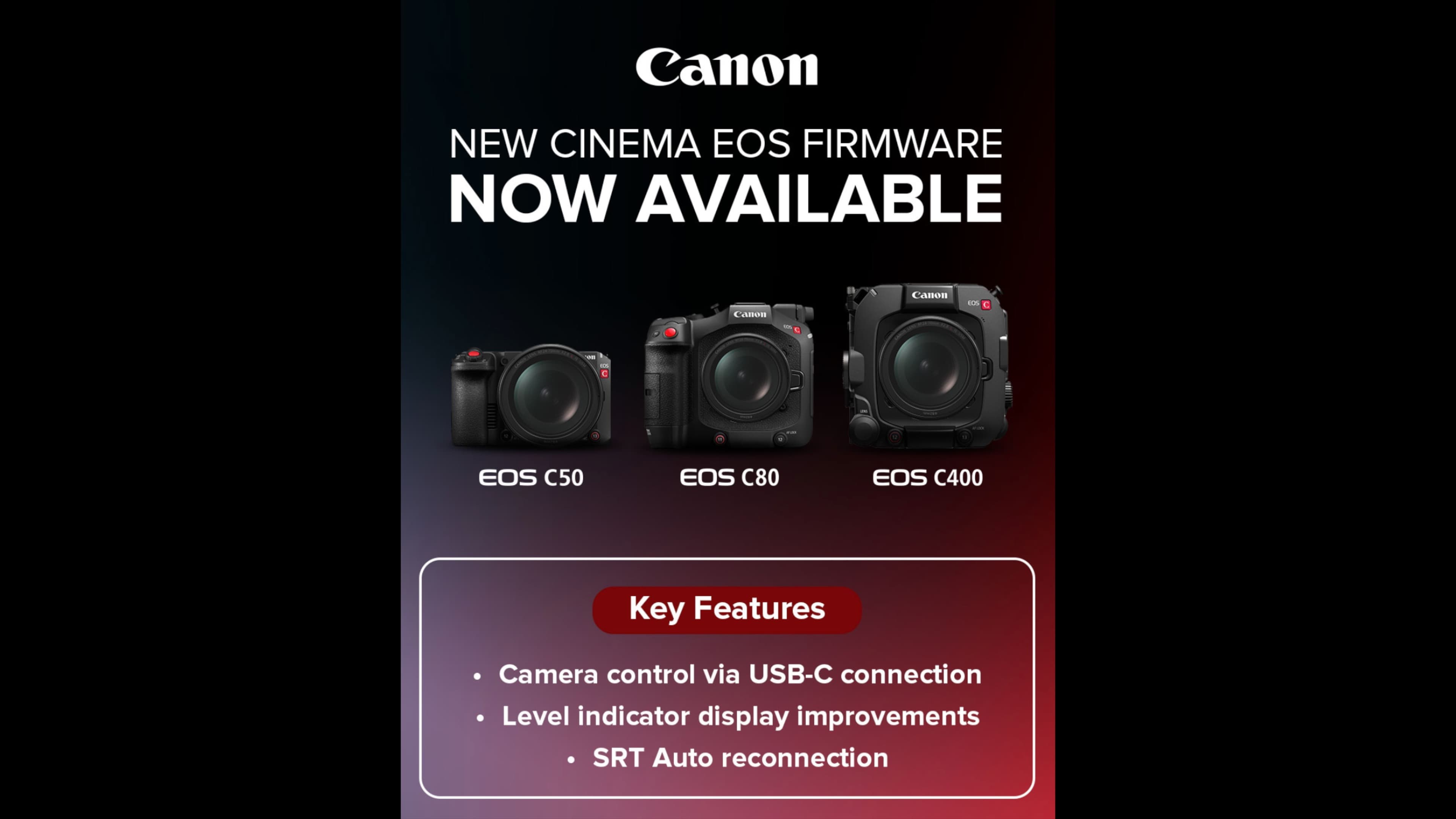 Canon EOS C400, C80 ve C50 İçin Kritik Firmware Güncellemesi Yayınlandı: Harici USB-C Kontrolü ve SRT İyileştirmeleri! 🎥🚀