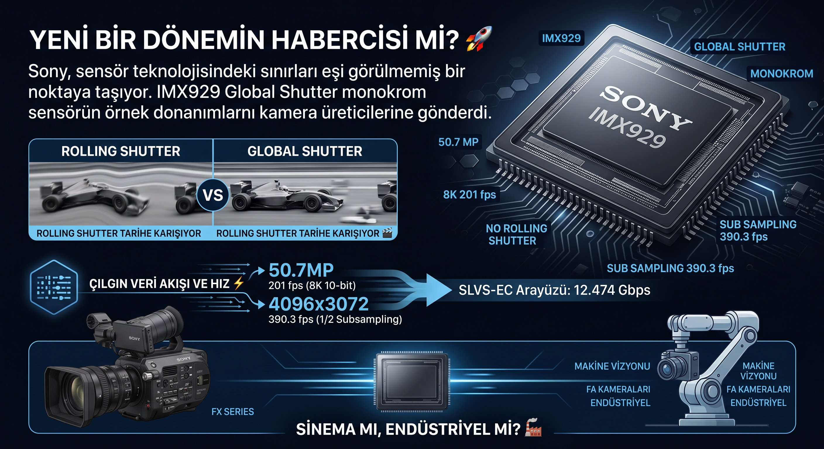 Sony'den Gövde Gösterisi: 50MP, 8K, 201 FPS ve Global Shutter Bir Arada!